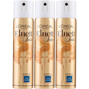 L'Oreal Paris L'Oréal Paris Elnett Satin Lacca Spray per Capelli Fissaggio Forte Micro-Diffusione Formula Protettiva e Illuminante Anti-Umidità Effetto Naturale a Lunga Tenuta - 3 Flaconi da 75ml