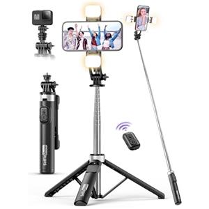 SelfieShow 135CM Bastone Selfie Treppiede con 2 Luce di Riempimento, 4 in 1 Selfie Stick Treppiede per Telefono con Telecomando Treppiedi Portatile con Vite da 1/4 Compatibile con Gopro/iPhone/Samsung