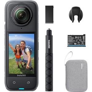 Insta360 X4 Pack Endurance - Action Cam 360° 8K Impermeabile, Video Grandangolari in 4K, Effetto selfie stick invisibile, Autonomia Batteria 135 min, Editing IA, Stabilizzazione, Sport, No Micro SD