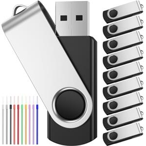FEBNISCTE Chiavetta USB 10 pezzi 16 Giga, Pen Drive Girevolecon Luce LED, Penne -USB 16 GBPortatile con Confezione 10 Corda, FEBNISCTE Memoria Flash per Dati Files, Thumb Drive 2.0 16GB Chiave - Nero