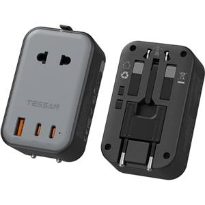 TESSAN Adattatore Universale da Viaggio con 2 USB C PD 20W e 1 USB A, TESSAN Worldwide Travel Adapter, Adattatore Presa Inglese, Spina da Viaggio Adattatore per Americana Australia Thailandia Giappone