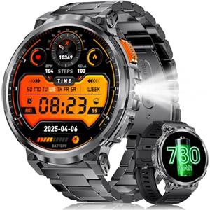 ESFOE Orologio Smartwatch Uomo con 1,85'' Ampio Schermo HD /Torcia LED, 730mAh Smart Watch Militare con 24/7 Frequenza Cardiaca/SpO2 per Android iOS, IP68 Impermeabile 120+ Modalità Sport Fitness Tracker