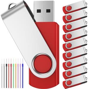 FEBNISCTE Penna USB 8 GB, Pen Drive 10 Pezzi, Chiavette USB, Pennetta USB 8Giga, Chiavetta Pendrive Portatile, Rosso Memoria Flash Kit- FEBNISCTE, USB 2.0 8GB Swivel Archiviazione Dati con Cordini