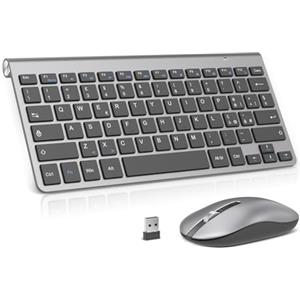 PINKCAT Tastiera e mouse Wireless, PINKCAT 2.4G Set di tastiera ultrasottile e mouse ergonomico silenzioso con 12 tasti di scelta rapida multimediali per computer, PC, laptop, desktop (grigio)