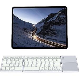 Mcbazel Tastiera Bluetooth Pieghevole Ricaricabile,Tri-Tastiera Wireless Pieghevole Portatile con Touchpad per Dispositivo Mobile Compatibile con Tablet/Cellulare/PC, Layout US - Bianco Argento
