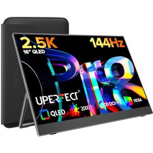 UPERFECT Monitor Portatile 144Hz 2.5K 16" da Gioco, QLED 100% DCI-P3, QHD 400 Nit 2000:1, USB-C e HDMI, Compatibile VESA e con Custodia Protettiva, Secondo Schermo per Laptop, PC e Console di Gioco