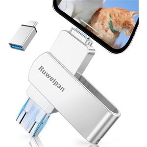 Ruweipan Chiavetta USB per Phone,[Senza APP] 128GB Pendrive USB C 4 in 1 Memoria Esterna USB 3.0 Chiavetta per Scaricare Foto Photostick per OTG Android/Smartphone/PC/Tablet/Pad/iOS(128G,Argento)