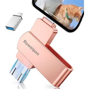 Ruweipan Chiavetta USB per Phone,[Senza APP] 128GB Pendrive USB C 4 in 1 Memoria Esterna USB 3.0 Chiavetta per Scaricare Foto Photostick per OTG Android/Smartphone/PC/Tablet/Pad/iOS(128G,Rosa)