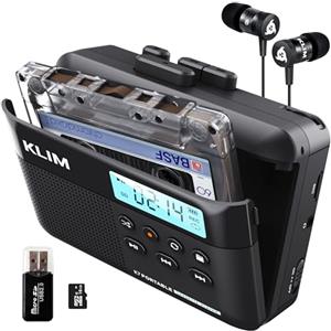 KLIM K7 Cassette Player - Convertitore Cassette MP3 - Lettore Cassette Audio Portatile - Microfono e Altoparlante Incorporati - Batteria Ricaricabile - Auricolari - Scheda SD da 16 GB