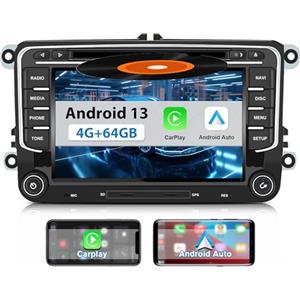 Hexinex 7 Pollici Android (4+64GB) Autoradio 2 Din con 4G SIM CarPlay Android Auto per VW Golf 5 6 Polo Passat Skoda Seat Tiguan, Car Radio Lettore CD Bluetooth SD GPS Comandi al Volante