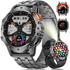 ESFOE Smartwatch Uomo Militare con Torcia LED,1.43" AMOLED Orologio Smartwatch Uomo con 500mAh 5ATM Impermeabile, 110+ Modalità Sportive Fitness Tracker Smart Watch con Chiamate Whatsapp