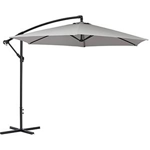 Baroni Home Ombrellone Decentrato da Giardino, Ombrellone Parasole per Terrazzo e Balcone con Chiusura a Manovella, Parasole Regolabile per Giardino, Grigio, Ø 3 m x 2,47 m