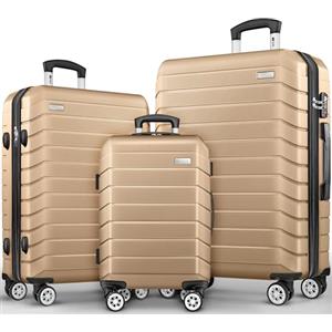 tillvex® Set di 3 valigie da viaggio + bilancia per bagagli, 6 cinghie per valigie e 3 etichette per bagagli, set da 4 ruote, trolley valigia TSA, serratura rigida M-L-XL, champagne