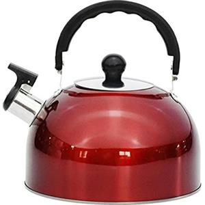 Gonetre - Bollitore da tè con fischio, teiera acciaio inox 3 litri, bollitore acqua con manico, resistente, per campeggio, escursioni, cucina, barbecue, festival, rosso