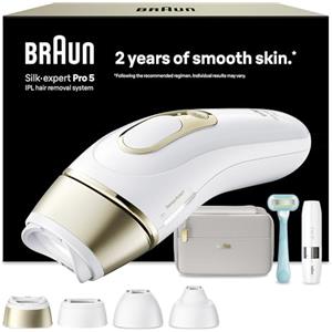 Braun Silk·expert Pro 5, Epilatore Luce Pulsata Smart, Epilazione Laser Peli Donna A Casa, Riduzione Permanente Dei Peli, Con 4 Testine, Custodia, Mini Depilatore Viso, Rasoio Gillette Venus, PL5412