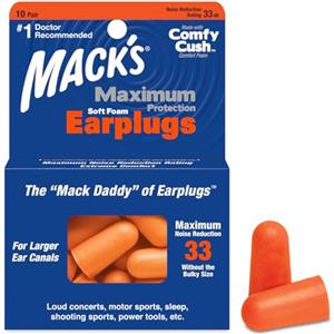 Mack's Tappi per le orecchie in schiuma morbida per la massima protezione, 10 paia, 33 dB NRR massimi, comodi tappi per le orecchie per dormire, russare, concerti rumorosi, moto e utensili elettrici
