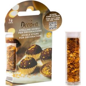 Decora, 2090208, Confezione da 1 g di stelline edibili, Colore oro metallizzato, Ideali per decorare facilmente dolcetti natalizi