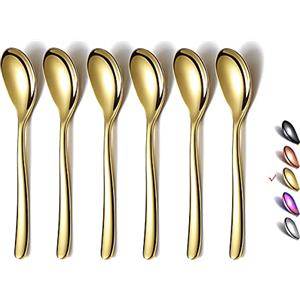 HOMQUEN Cucchiaini da Caffè Demitasse Dorati, Mini Cucchiaini da Caffè da 14 Cm, Piccoli Cucchiai in Acciaio Inossidabile, Cucchiaini da Tè Per Dessert, Set Da 6, Lavabili in Lavastoviglie