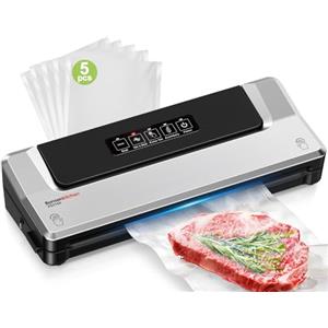 Bonsenkitchen Macchina Sottovuoto per Alimenti 4 in 1 - Macchina Sottovuoto per La Cottura Sottovuoto e La Conservazione di Alimenti Freschi, Con Modalità Vuoto Esterno, con 5 sacchetti sottovuoto