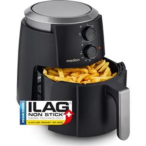 MEDION P30 L Friggitrice ad aria calda (4,7 litri, friggitrice ad aria, 1500 watt, funzionamento semplice, frittura senza olio, timer 60 minuti, fino a 200° C, rivestimento antiaderente, MD13020) nero