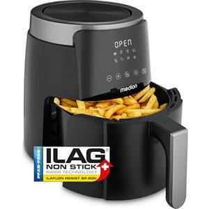 MEDION Friggitrice ad aria calda P40 L (4,7 litri, 1500 watt, funzionamento semplice, frittura senza olio, timer 60 minuti, fino a 200° C, rivestimento antiaderente, MD13030) nero