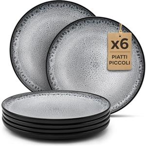Twinzee Servizio Piatti Moderni 6 Piatti da dessert in Gres per 6 Persone - Compatibile con Microonde - Riviera Collection