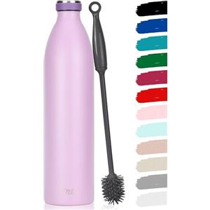 Milu - Thermo in acciaio inox da 350/500/750/1000ml/1,5L borraccia termica, a prova di perdite, a doppia parete, adatta per bevande gassate, con spazzola per la pulizia (Lilac, 1500ml)