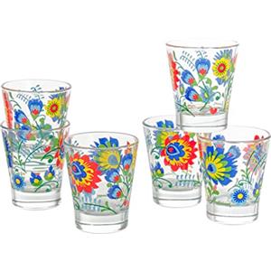 Baroni Home Confezione 6 Bicchierini Caffe, Bicchierini Liquore 9 cl, Set Bicchieri Shot in Vetro MADE IN ITALY, Tazzine in Vetro, Fantasia Fiori Colorati