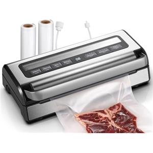AAOBOSI Macchina Sottovuoto 95 kPa, 9-in-1 Macchina Sottovuoto Alimenti con Modalità Tempo & Pressione Regolabili, Memoria, Doppia Sigillatura, Taglierina & Porta Sacchetti Integrati, Incl. 2 Rotoli &Tubo