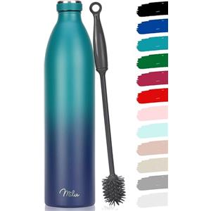 Milu - Thermo in acciaio inox da 350/500/750/1000ml/1,5L borraccia termica, a prova di perdite, a doppia parete, adatta per bevande gassate, con spazzola per la pulizia (Verde Blue, 1500ml)