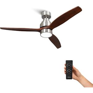 Mellerware - Ventilatore da soffitto con telecomando Brizy! Bright | Potenza 45 W | Ultra silenzioso | 3 pale | Diametro 132 cm | 6 velocità | Timer | ventilatore + LED integrato | Legno Scuro
