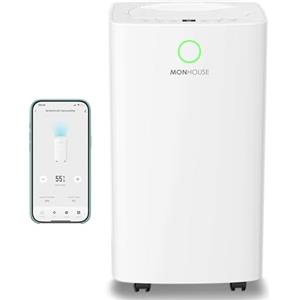 MONHOUSE Deumidificatore Digitale 12L/Giorno WIFI, Modalita Notte, Timer 24 Ore Per Asciugatura Del Bucato, Camera, Cantina, Garage E Cucina - Antimuffa Elettrico Portatile Assorbiumidita Silenzioso