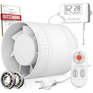 BUMSOU Estrattore Aria con sensori di umidità e temperatura, timer, Modalità ON, 3 Velocità, Silenzioso Potente Ventola Aspirazione, Aspiratore Bagno Cucina Ventilatore a Condotto con Telecomando