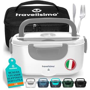 TRAVELISIMO Scaldavivande Elettrico Portatile 80W 1,5L Porta Pranzo Termico 220V/12V/24V Scalda Vivande Portatile Elettrico per Viaggio e Lavoro Portavivande Termico & Portapranzo Termico per Alimenti