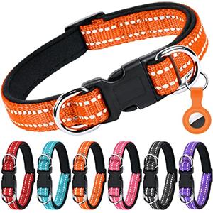 AUAUY Collare Cane, Collare per Cani in Nylon Riflettente, Regolabile Collari, Anello Doppia D, Fibbia Staccabile, Morbido e Imbottito, per Cani di Taglia Piccola, Media e Grande (Arancia-M)