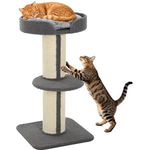 PawHut Tiragraffi ad Albero per Gatti con Cuccia, Cuscino e Morbido Rivestimento Grigio, Pali in Corda Sisal Ø16.5 cm, Altezza 91cm