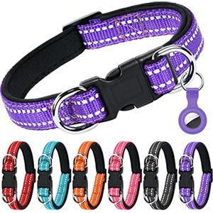 AUAUY Collare Cane, Collare per Cani in Nylon Riflettente, Regolabile Collari, Anello Doppia D, Fibbia Staccabile, Morbido e Imbottito, per Cani di Taglia Piccola, Media e Grande (Porpora-M)