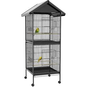 PawHut Voliera per Uccelli a Rotelle con Vassoi Estraibili in Plastica e Posatoi, Gabbia per Canarini in Metallo, 168 cm, Nero