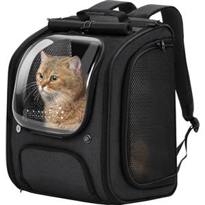 Pecute Zaino Trasportino per Gatti a Bolla - Ampio spazio stabile, parasole traspirante, ideale per viaggiare, fare escursioni, fare visitare cliniche veterinarie con il tuo animale domestico, Nero
