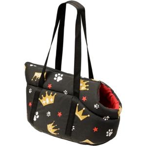 Baroni Home Borsa a Tracolla da Viaggio per Cani, Trasportino da Passeggio per Cani o Gatti Piccola Taglia, 40x25x21 cm, Fantasia Nero e Rosso con Corone