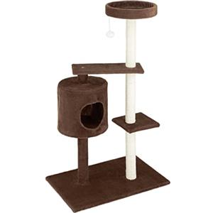 Baroni Home Tiragraffi ad Albero per Gatti, Tiragraffi per Gatti e Gattini, Albero Tiragraffi a 3 Piani con Palla e Cuccia Cilindrica, 50x35x105 cm, Marrone
