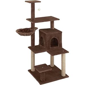 Baroni Home Tiragraffi ad Albero per Gatti, Tiragraffi per Gatti e Gattini, 4 Piani con Palla, Amaca e Cuccia Rettangolare, 45x45x122 cm, Marrone