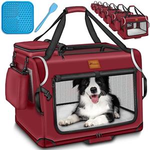 TRESKO® - Box per cani pieghevole, con tappetino per perdite, spatola e riflettori XXL, 92 x 63 x 63 cm, trasportino per cani e gatti, trasportino auto per cani di piccola taglia e grande, box per