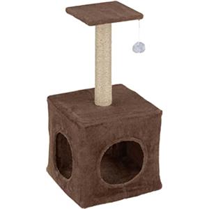 Baroni Home Tiragraffi ad Albero per Gatti, Tiragraffi per Gatti Cuccioli, Albero Tiragraffi a 1 Piano con Palla e Cuccia, 24,5x24,5x50cm, Marrone