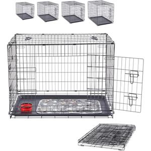 Arebos Gabbia per Cani 107 x 71 x 77,5 cm | Trasportino Pieghevole con 2 Ante | Box da Trasporto per Casa e Auto con Coperta + Ciotola | Nero, Taglia S