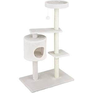 Baroni Home Tiragraffi ad Albero per Gatti, Tiragraffi per Gatti e Gattini, Albero Tiragraffi a 3 Piani con Palla e Cuccia Cilindrica, 50x35x105 cm, Crema