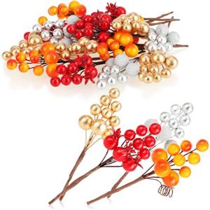 com-four® 20x rami decorativi - rami decorativi in 4 colori con bacche e palline - Accessori fai da te per ghirlande e composizioni - decorazioni sparse (Rami decorativi di bacche colorate)