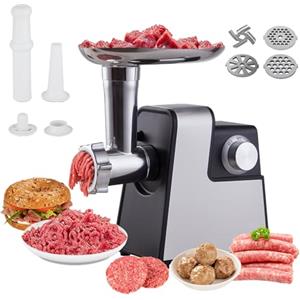 TECKZOON Macchina Tritacarne Elettrica 4 in 1, con 3 Dimensioni di Taglio, Sistema a 4 Lame, Accessori per Insaccare Salsicce e Fare Polpette, Monda facilmente Maiale, Manzo e Verdure come Funghi