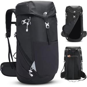 Outplea 50L Zaino da Trekking con Apertura Frontale, Impermeabile per Campeggio Escursionismo, Grande Zaino da Montagna Leggero per Sport Alpinismo Avventura, Nero