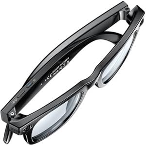 hellibito AI Smart Camera Occhiali per Uomini e Donne, Fotografia 4K, Registrazione Video HD 1080P, Traduzione in Tempo Reale, Audio Open Ear (Montatura Nera-Lente di Blocco Luce Blu)